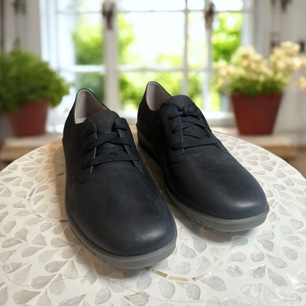 Dansko US 8.5-9 EU 39 Libbie Burnished Calf Leather Black Lace Up Shoes Loafers - Picture 6 of 13